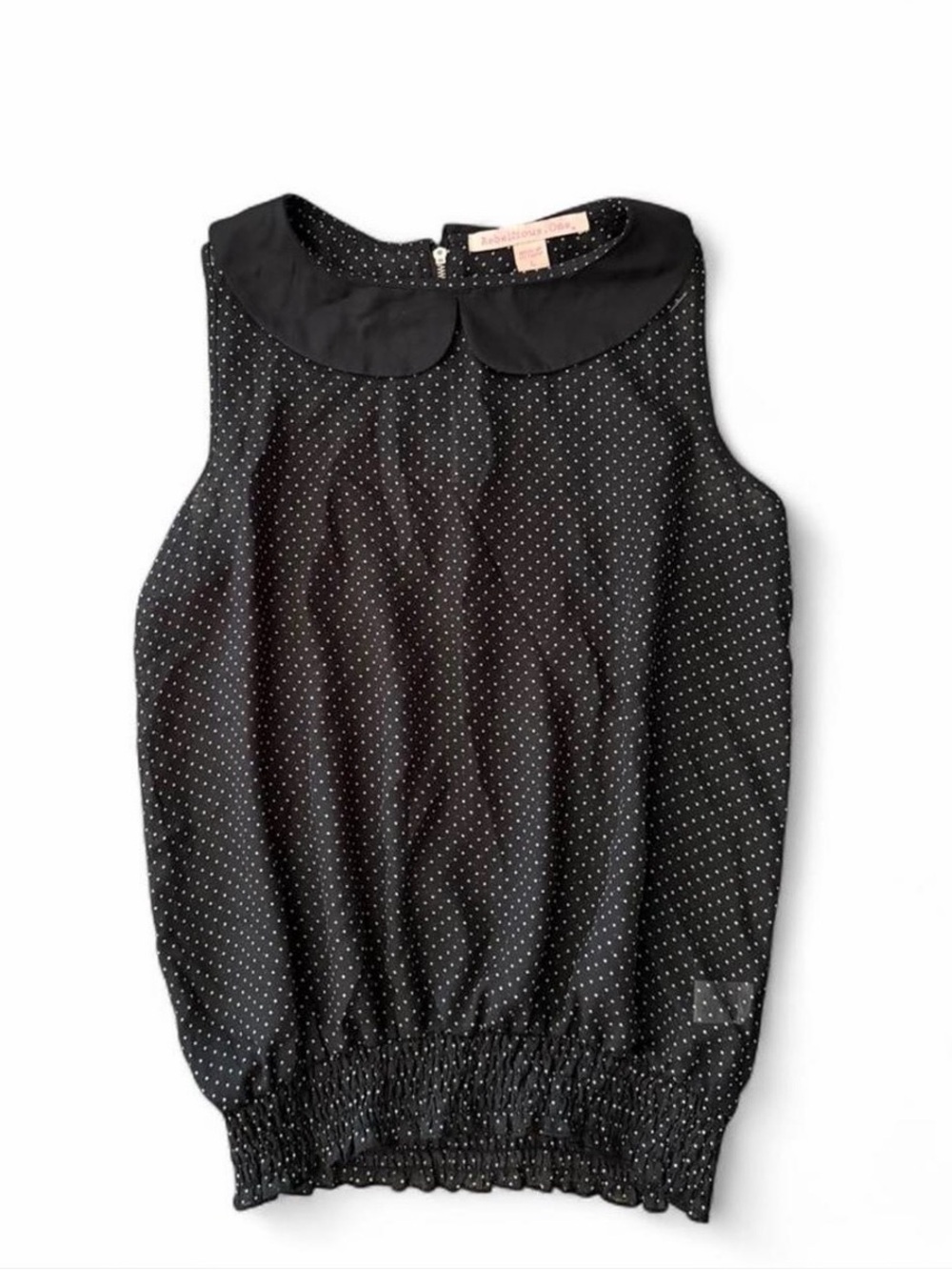 Women's Black White Polka Dot Sleeveless Sheer Blouse Coquette Whimsigoth Indie